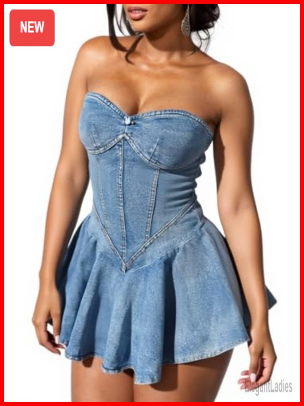 Women's Corset Denim Mini Dress Off Shoulder Strapless Party Club